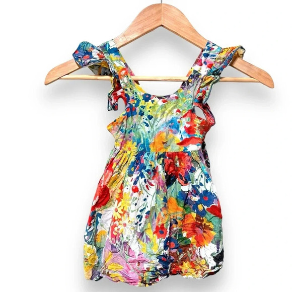 Stella McCartney Floral Watercolor Rainbow Cotton Ruffle Girl's Dress 9 Months - Picture 1 of 6